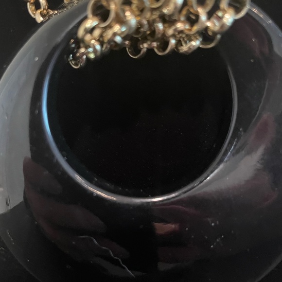 Chico’s Black Medallion & Gold Strands Modern Necklace - Picture 6 of 7